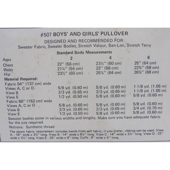 Kwik Sew 507 Boys & Girls Pullover Pattern Sizes 2-6 Round Neck Turtleneck V-Nec - Picture 3 of 3